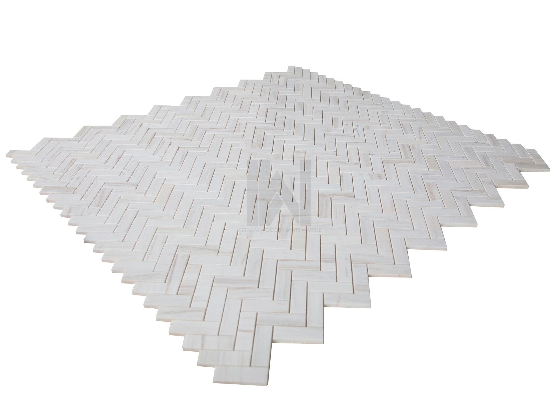 Wooden White 1''x3'' Herringbone Marble Mosaic