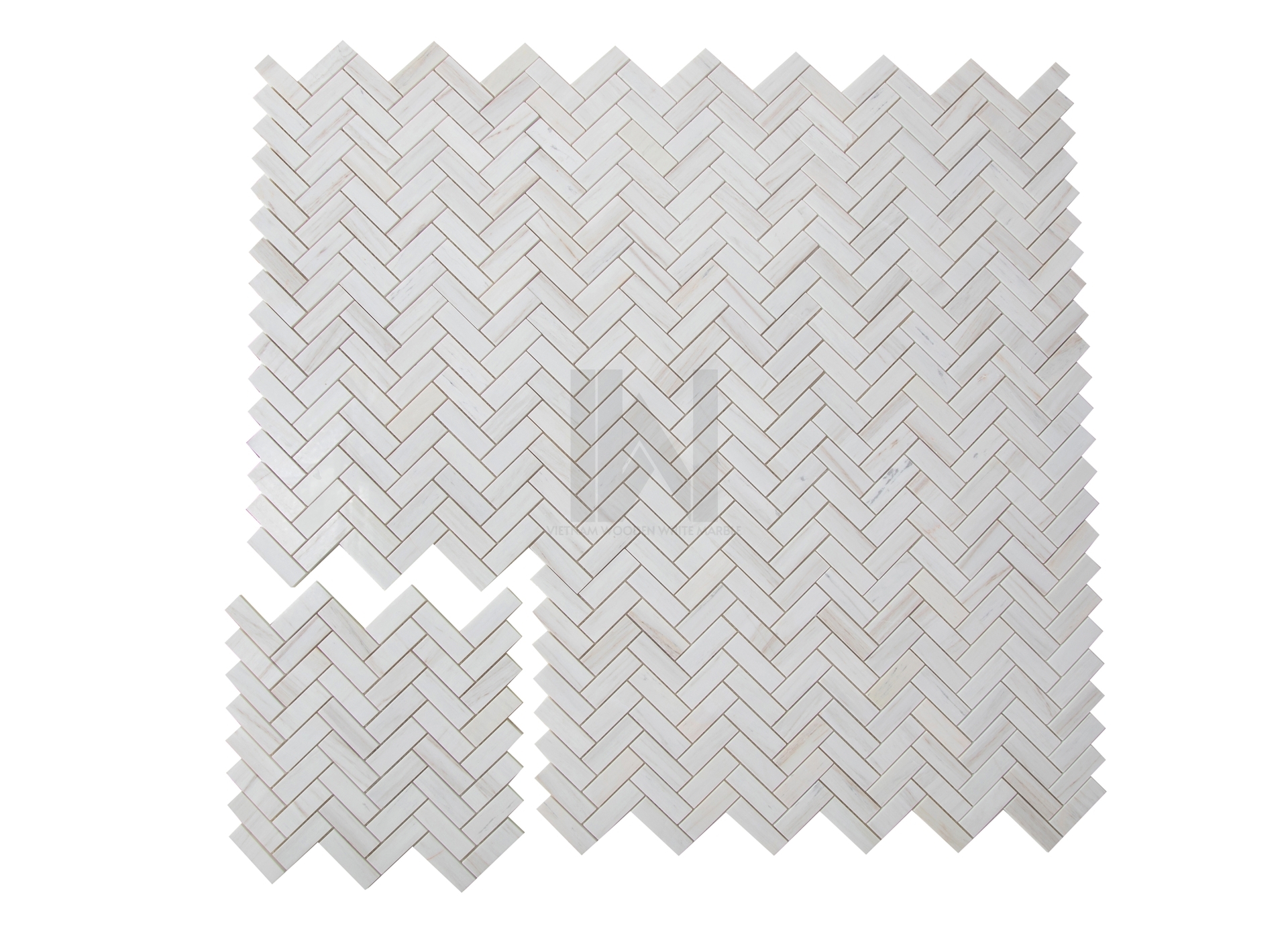 Wooden White 1''x3'' Herringbone Marble Mosaic