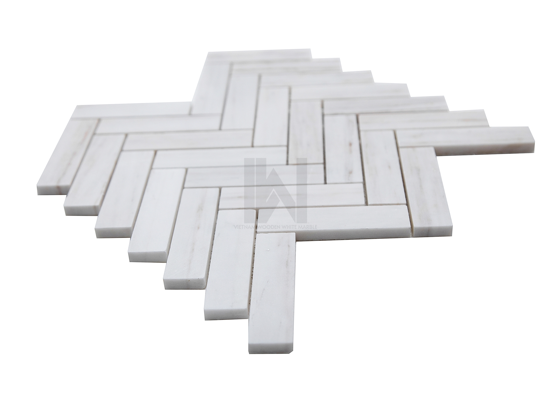 Wooden White 1''x4'' Herringbone Marble Mosaic
