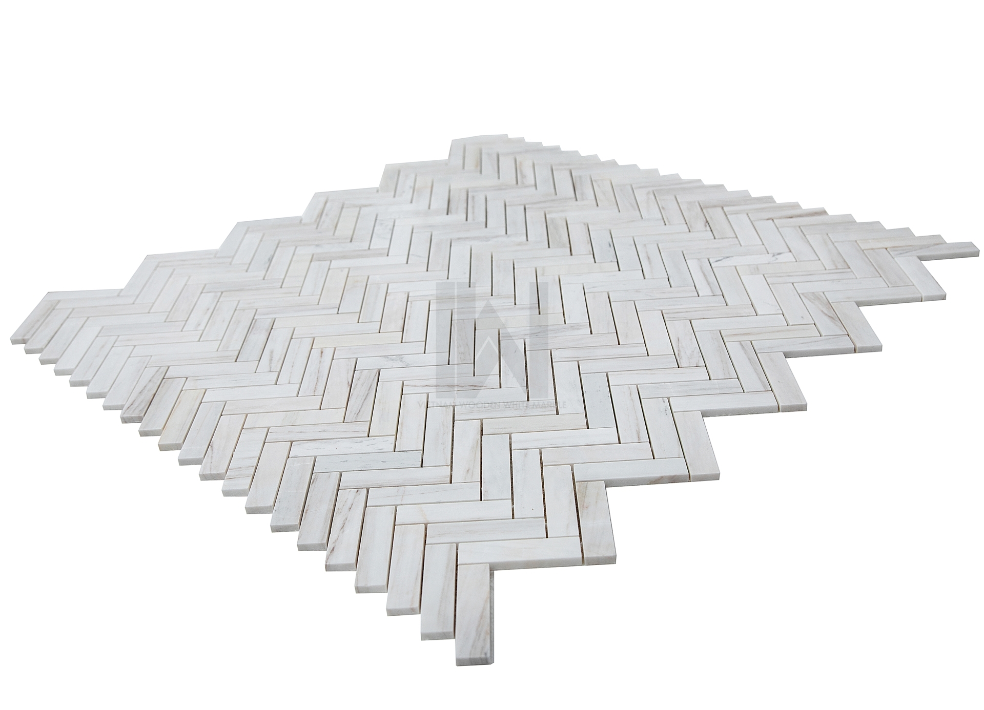Wooden White 1''x4'' Herringbone Marble Mosaic