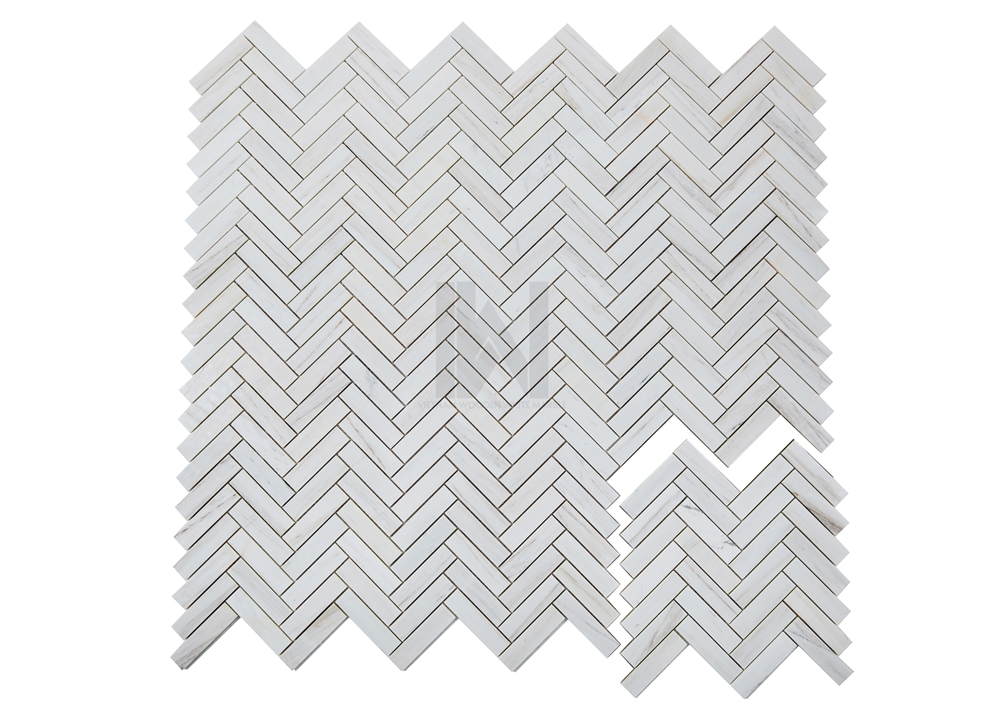 Wooden White 1''x4'' Herringbone Marble Mosaic