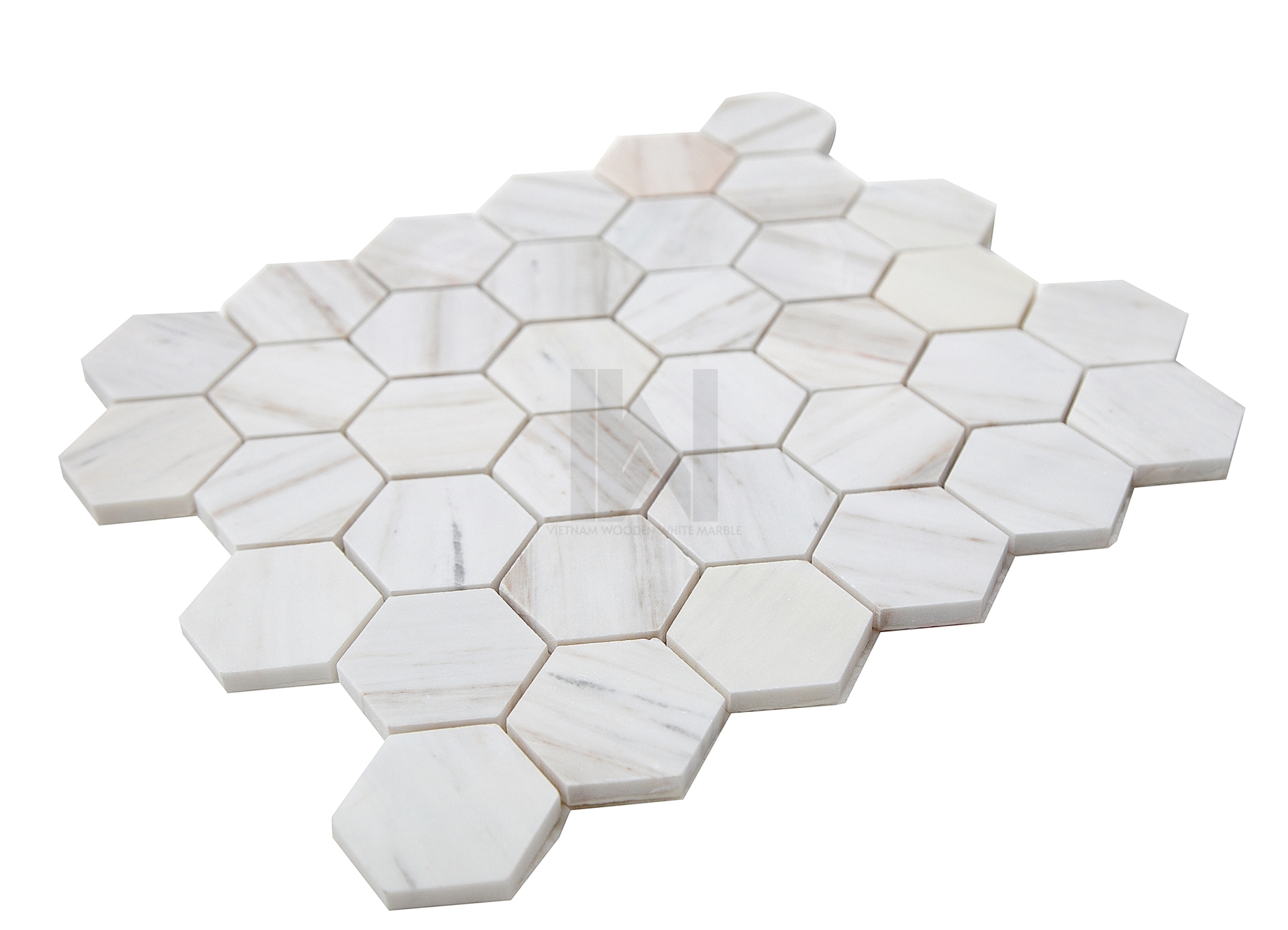 Wooden White 2'' Hexagon Mosaic