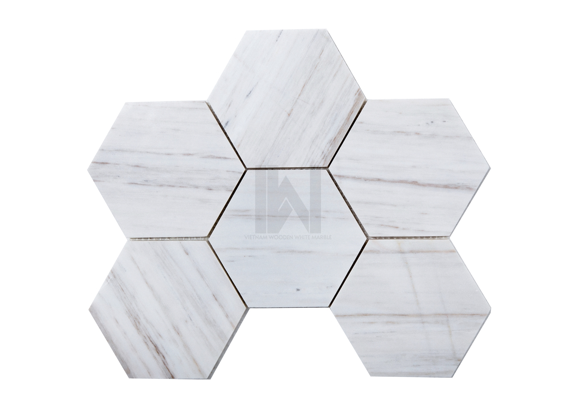 Wooden White 5'' Hexagon Marble Mosaic