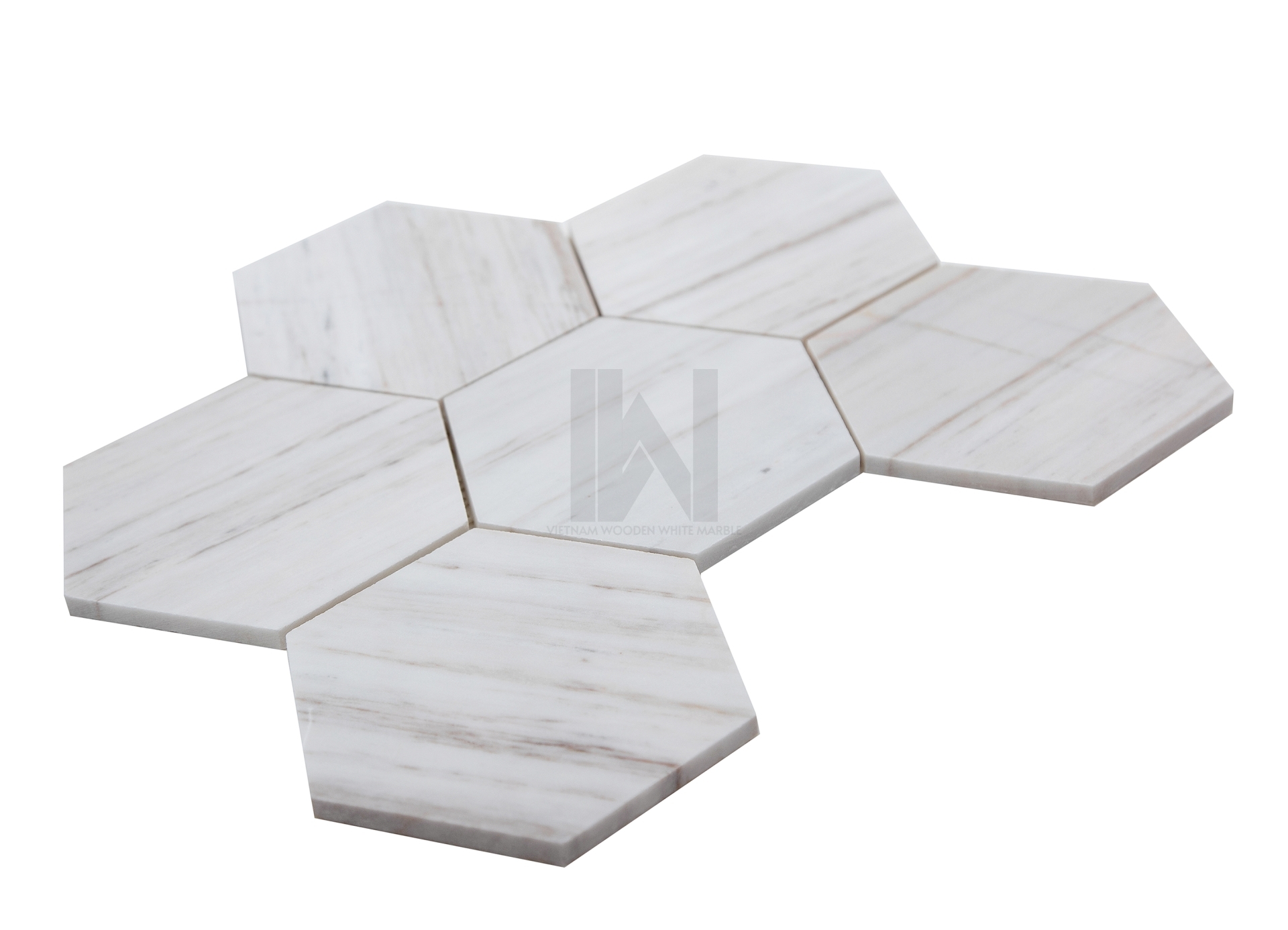 Wooden White 5'' Hexagon Marble Mosaic