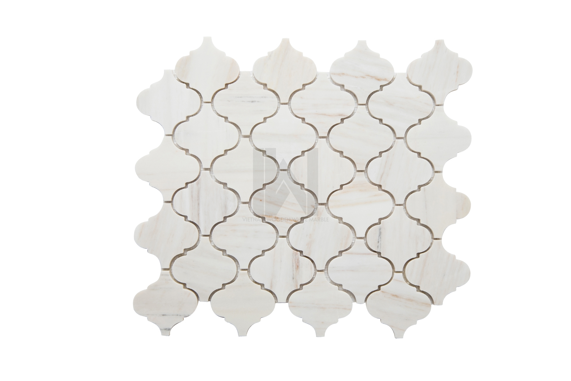 Wooden White Arabesque Marble Mosaic