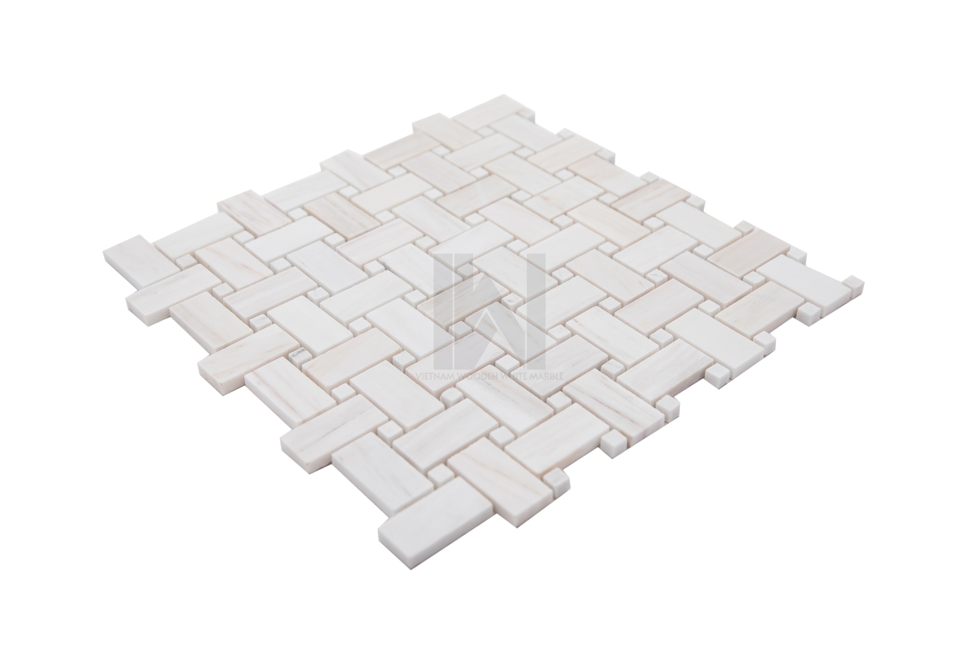 Wooden White Basket Weave Marble Mosaic