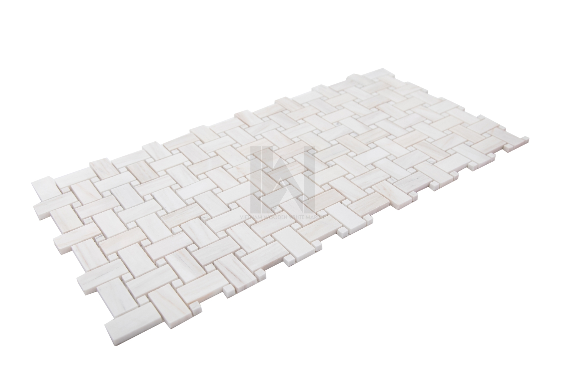 Wooden White Basket Weave Marble Mosaic
