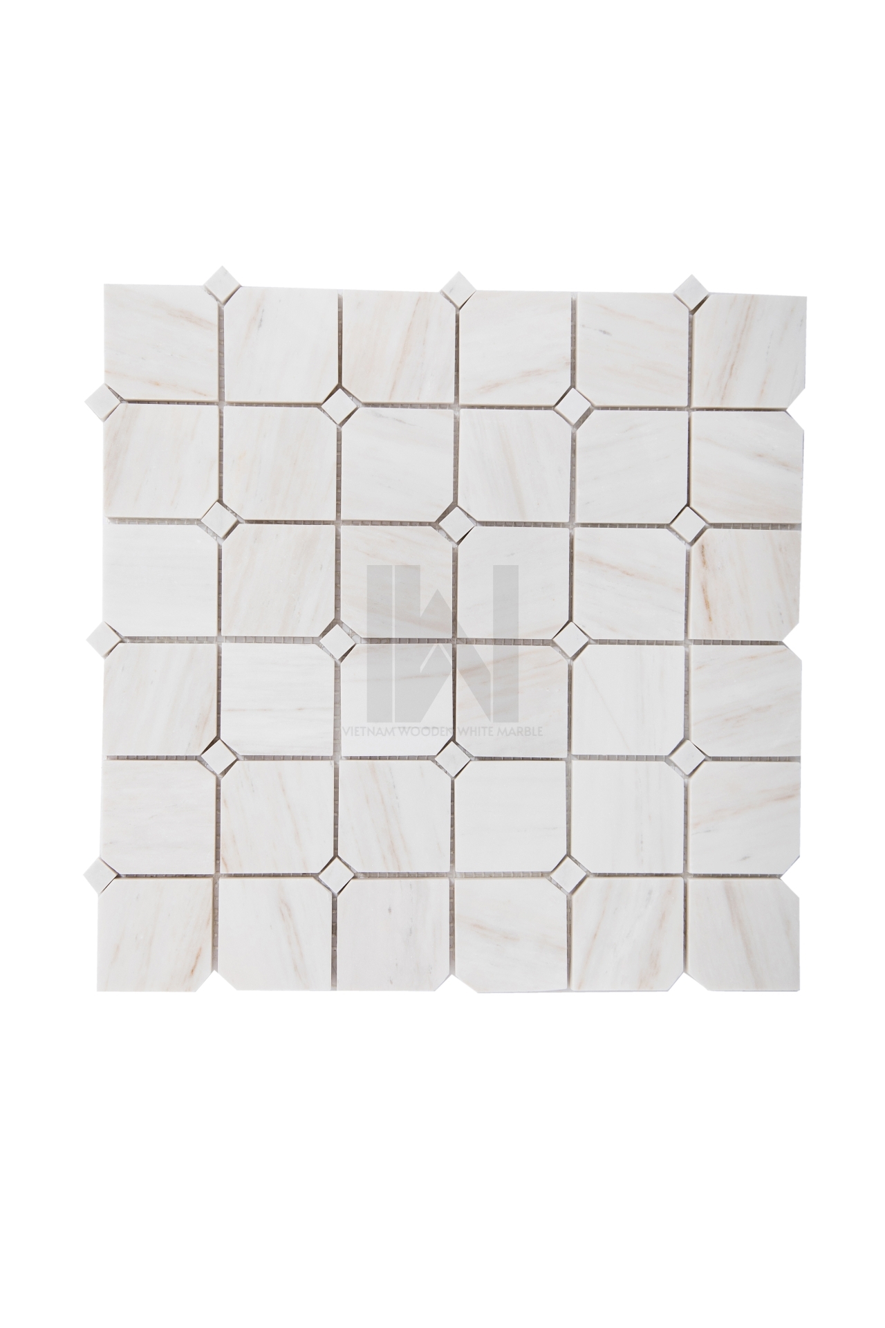 Wooden White Chipped Square Marble Mosaic