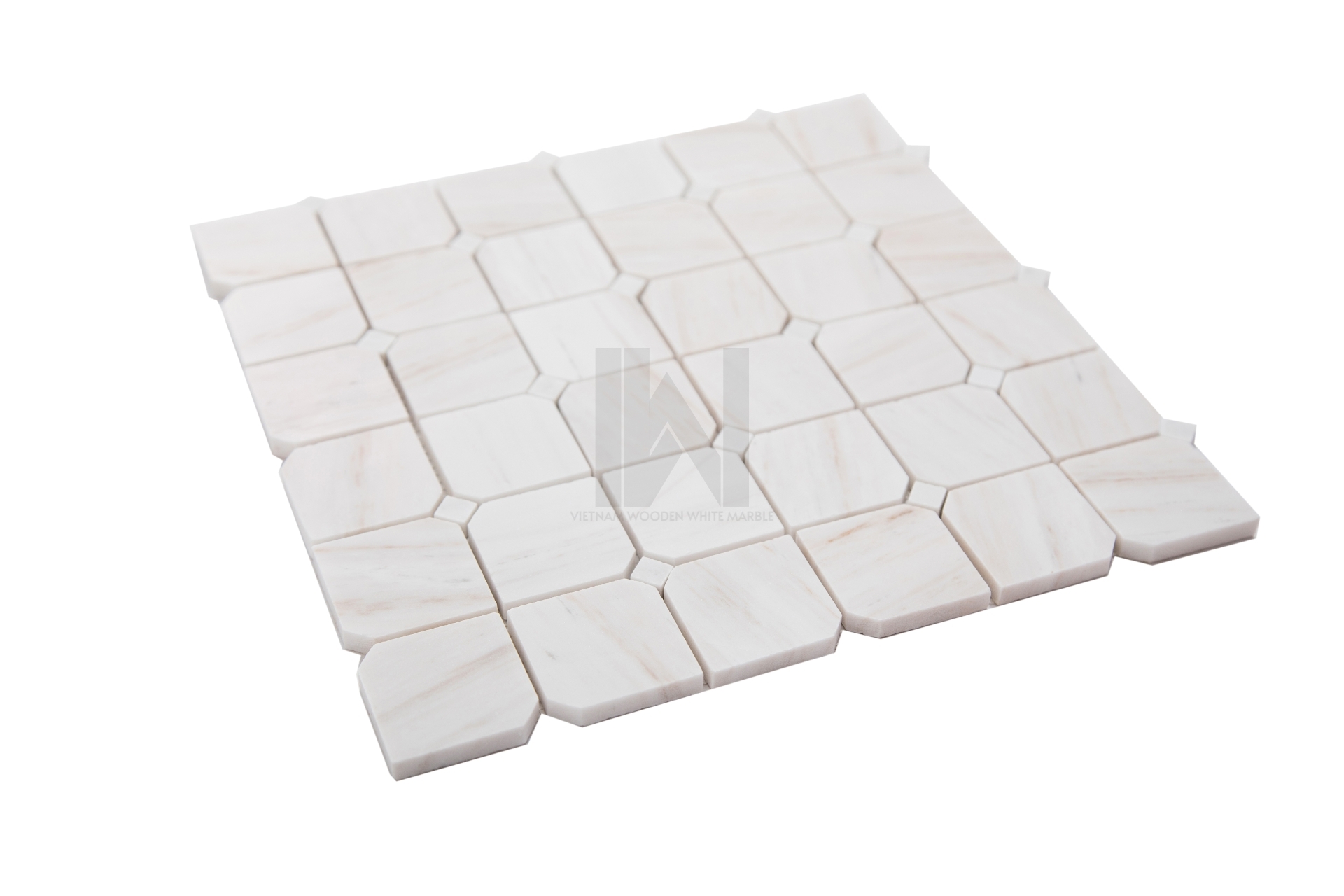 Wooden White Chipped Square Marble Mosaic