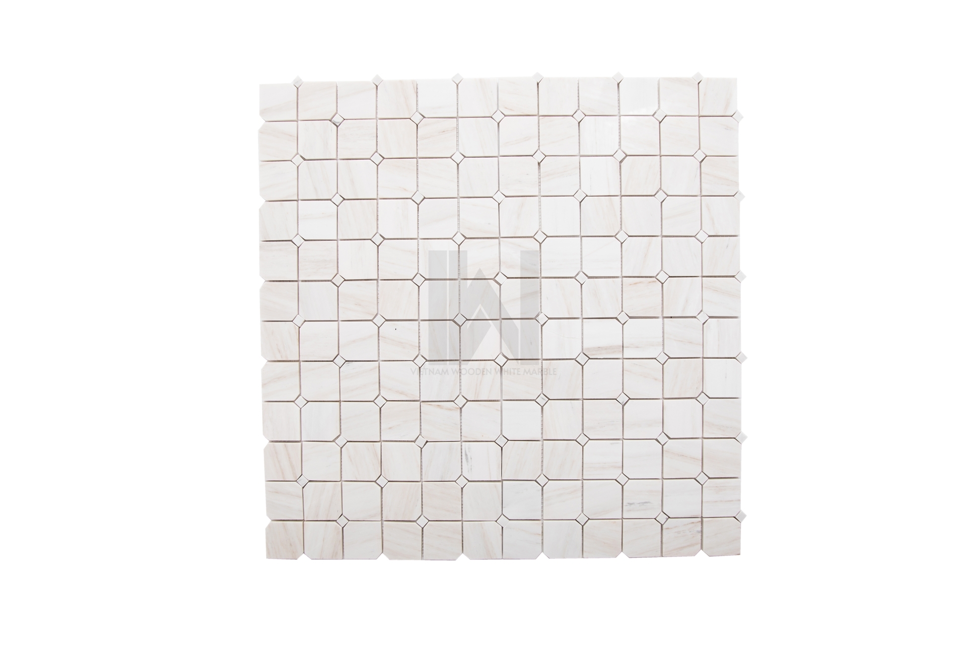 Wooden White Chipped Square Marble Mosaic