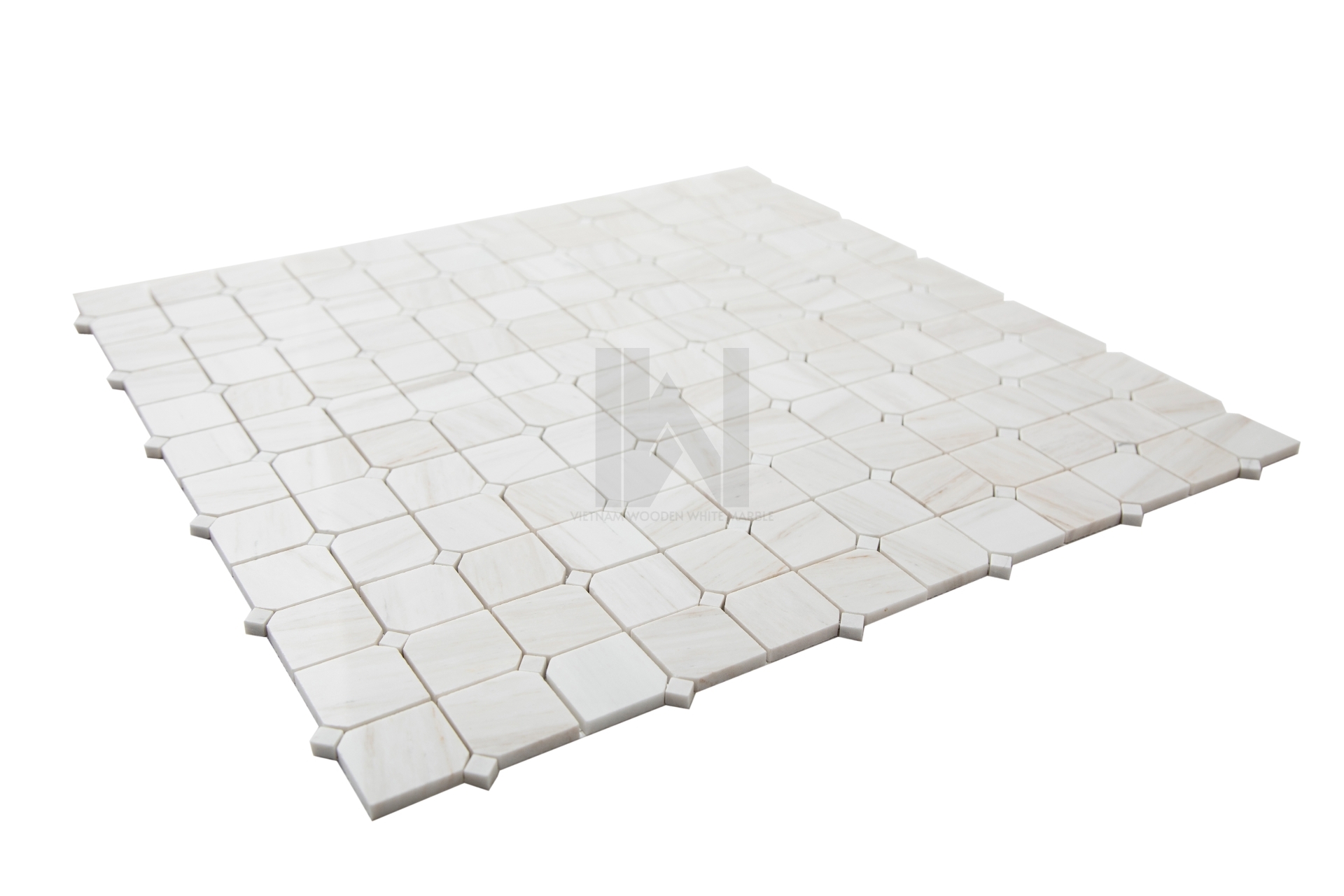 Wooden White Chipped Square Marble Mosaic